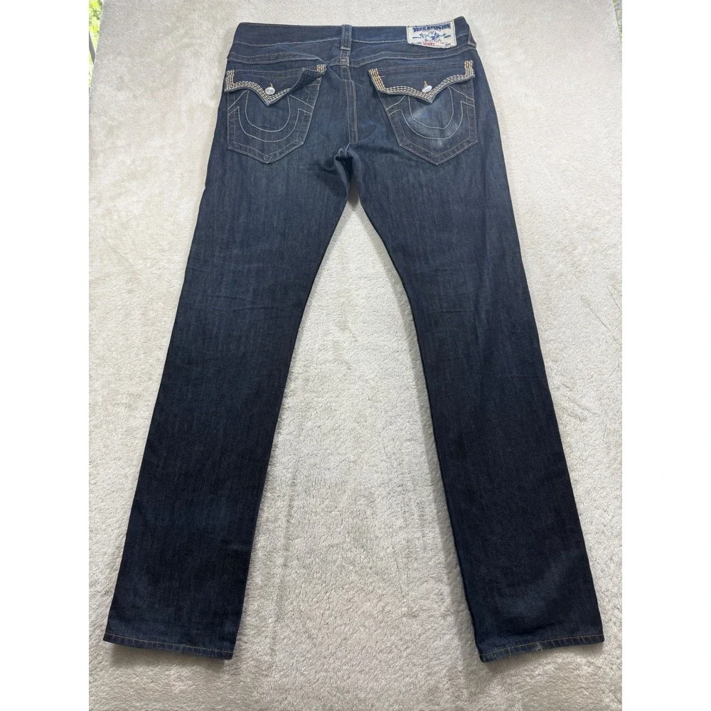 True Religion Mens Skinny Flap Pocket Dark Wash Blue  Jeans 34 Meas: 37x34.5